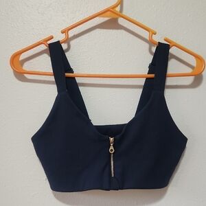Girlfriend Collective Navy Zip-Front Sports Bra Size S